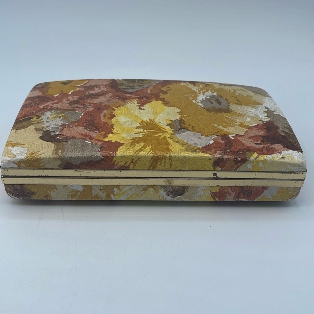 Vintage 70’s pierced earrings case. Golden rod floral print.